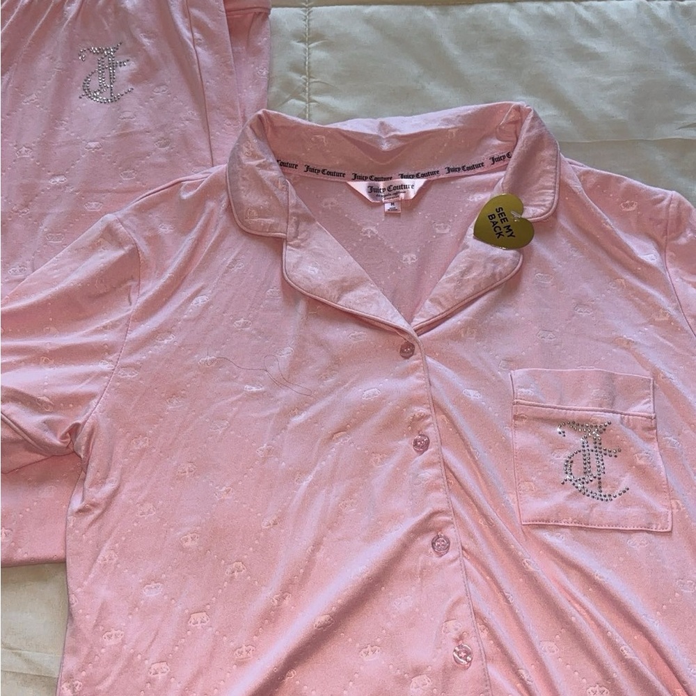 NWT Juicy Couture Pink Crown Logo Long Sleepwear Set Medium